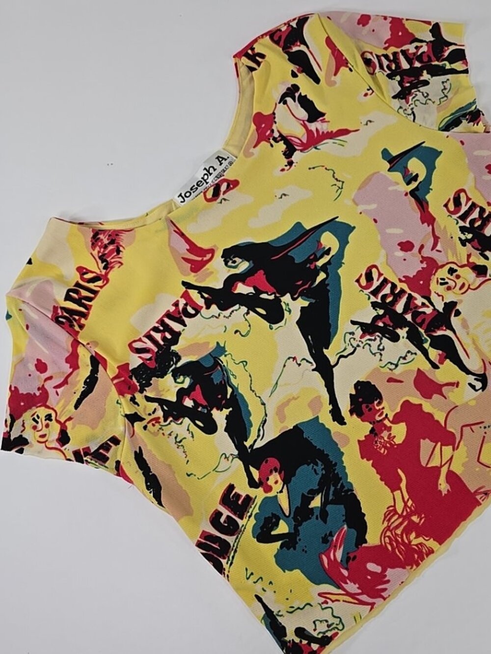 VINTAGE Joseph A. Colorful Paris Dance Print CROP TOP SZ MED Multicolor Abstract